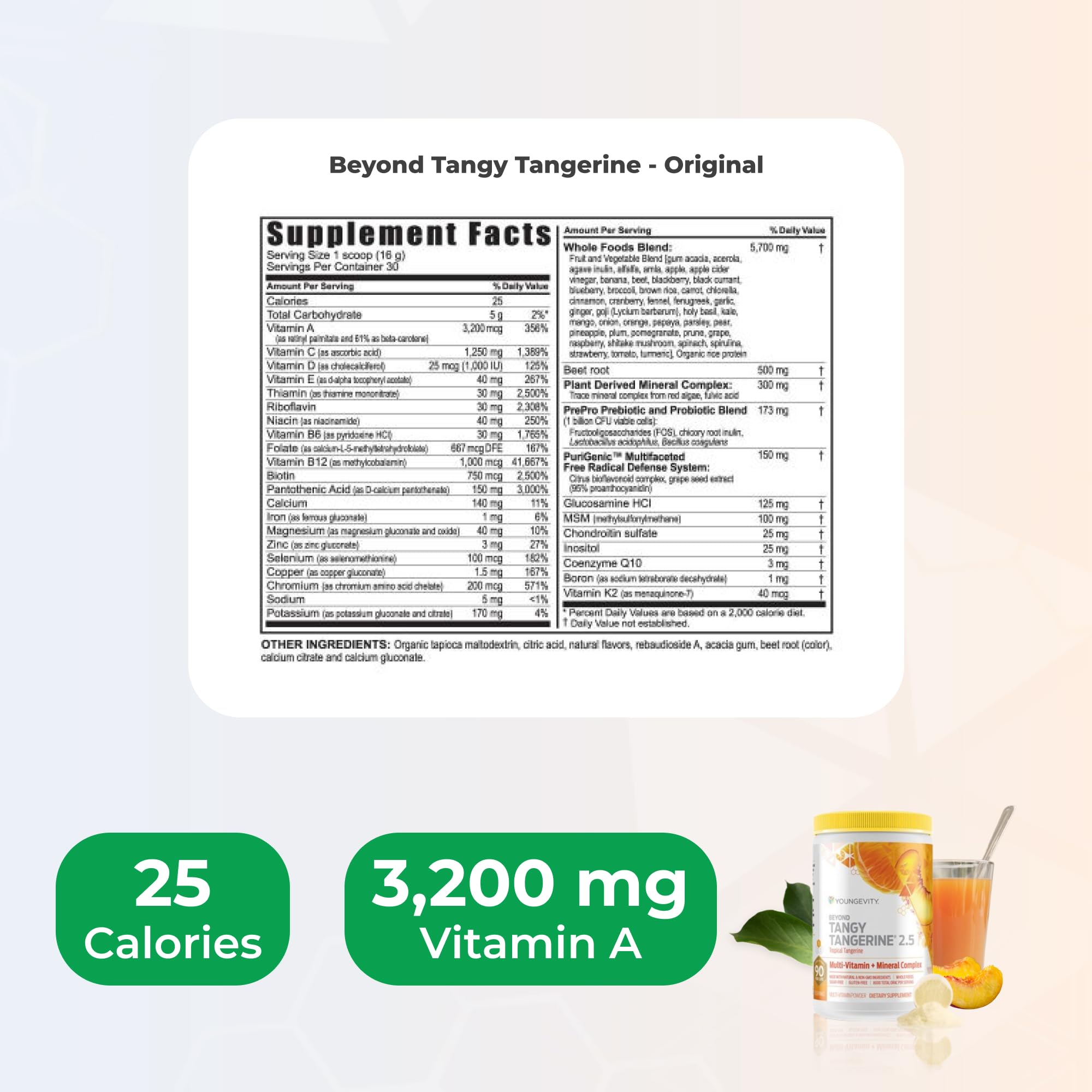 Youngevity BTT25 cucharada de polvo, ideal para complementar la dieta diaria.