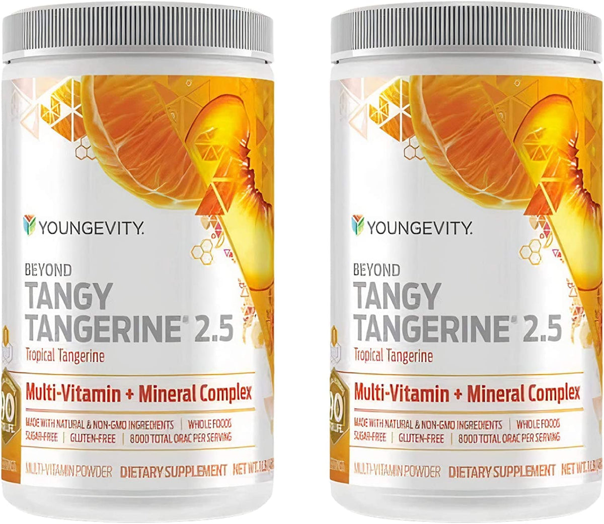 Youngevity Beyond Tangy Tangerine 2.5, botella frontal, sabor cítrico y consumo diario fácil.