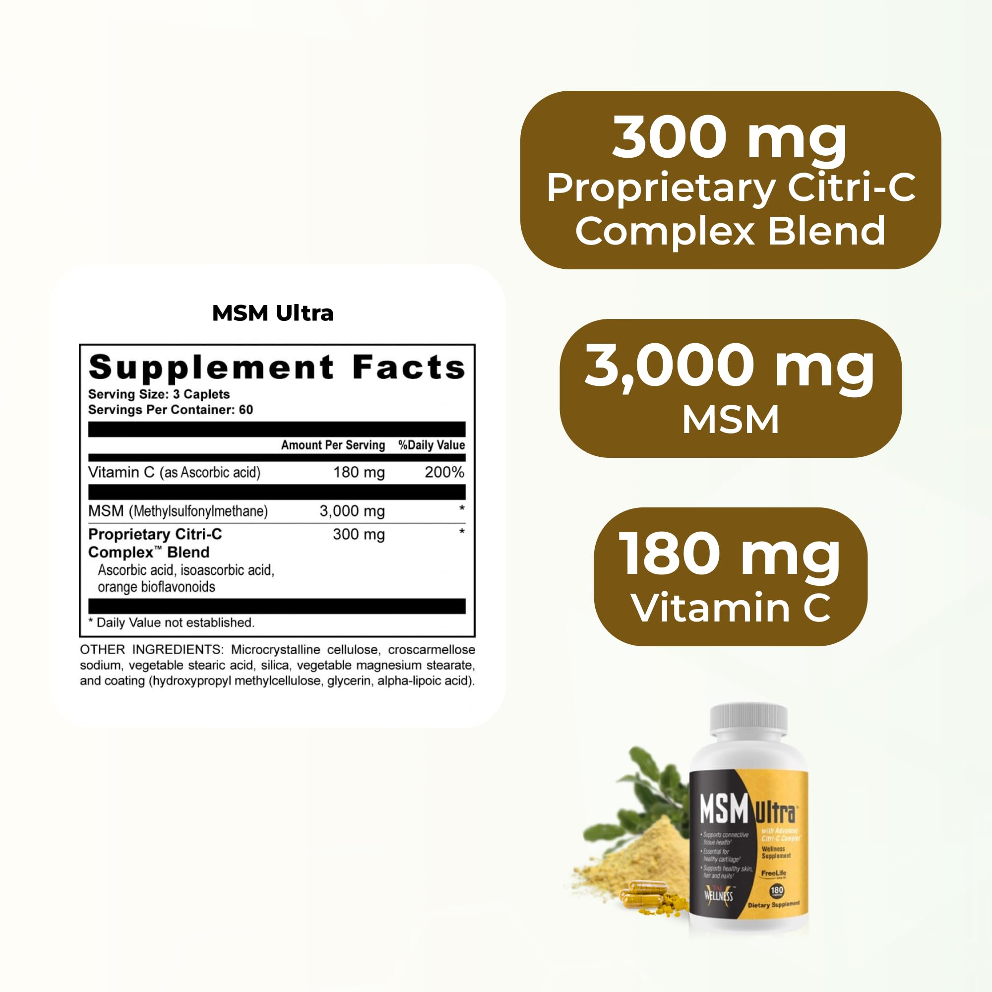 Youngevity Freelife MSM Ultra con vitamina C para piel y huesos.