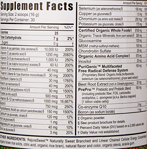 Youngevity Más Allá de la Naranja Ácida 2.0 ingredientes con frutas y enzimas