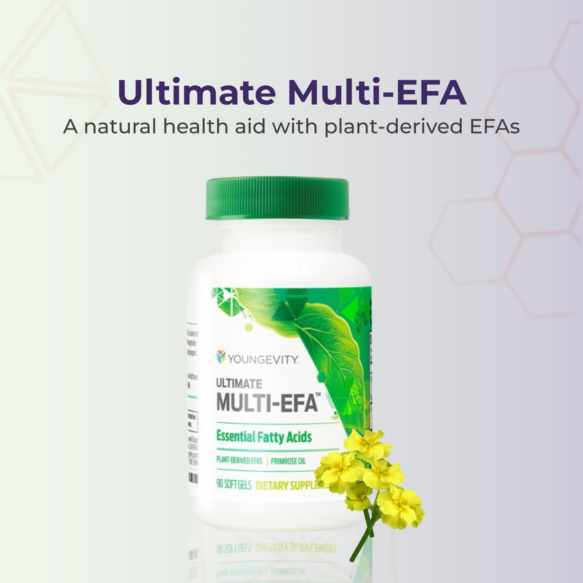 Youngevity Ultimate Multi-EFA, etiqueta frontal que destaca uso diario y control de calidad.