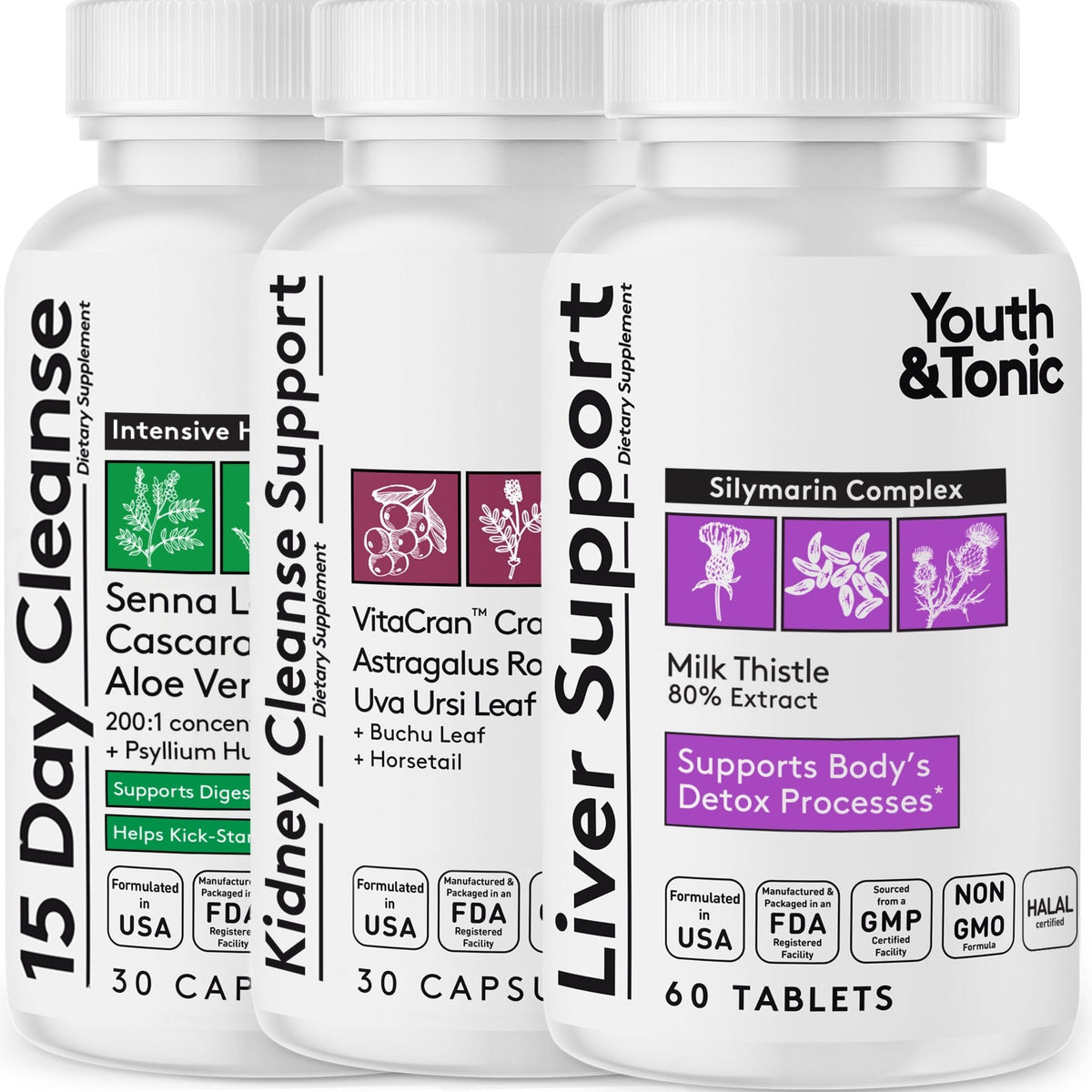 Youth & Tonic 3X Cuerpo: botella lista para limpieza suave.