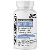 Youth & Tonic Weight Away frasco visible con píldoras para equilibrio de fluidos