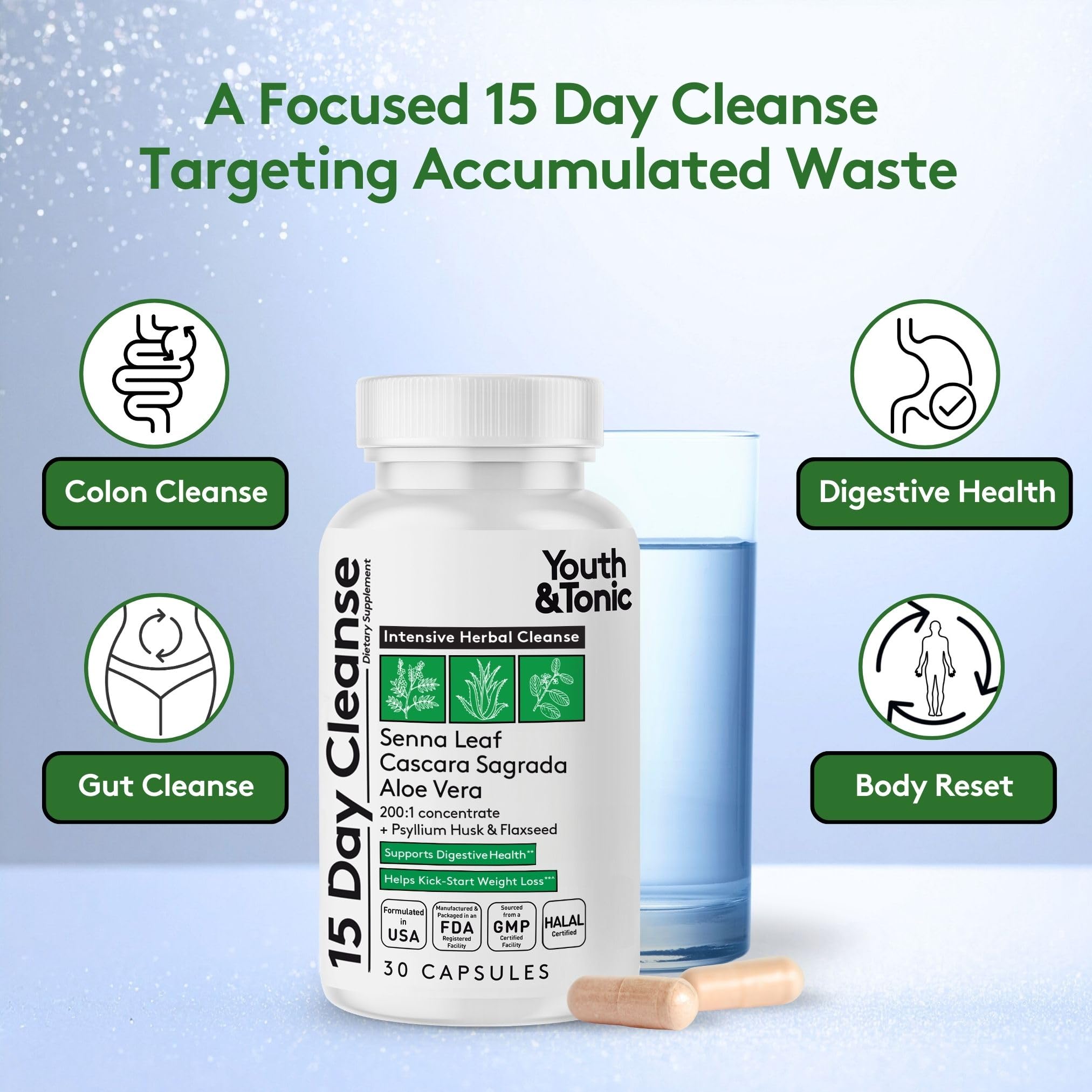 Youth & Tonic mezcla prebióticos y probióticos con Lactobacillus acidophilus para la salud intestinal
