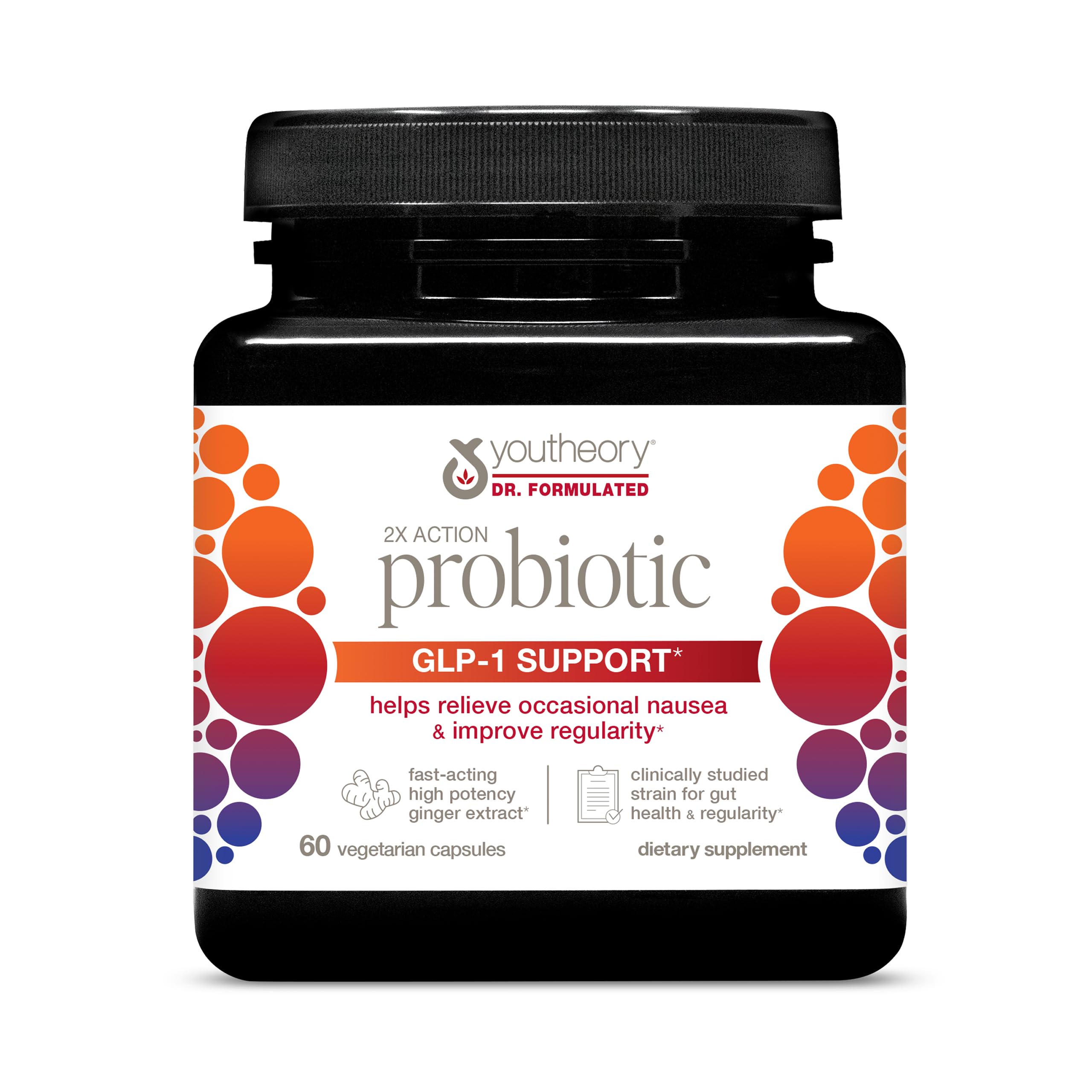 Youtheory 2X Action Probiotic en bote de cápsulas para apoyar la salud intestinal.