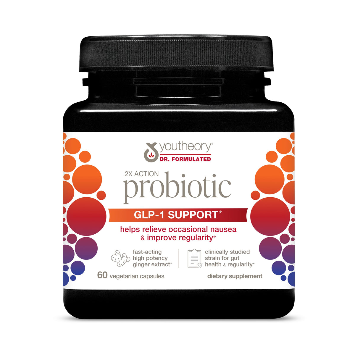 Youtheory 2X Action Probiotic en bote de cápsulas para apoyar la salud intestinal.