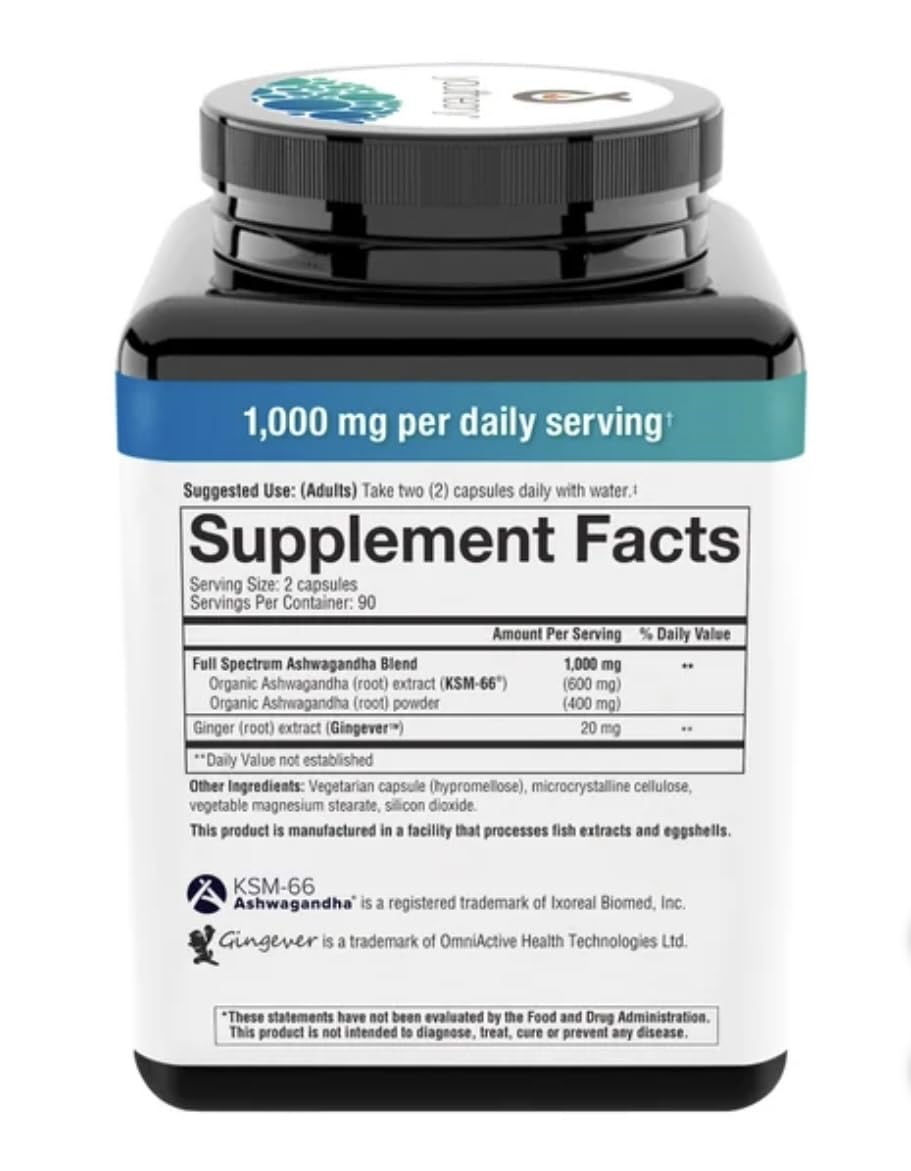 Cápsulas de Youtheory Ashwagandha listas para consumo diario y equilibrio.