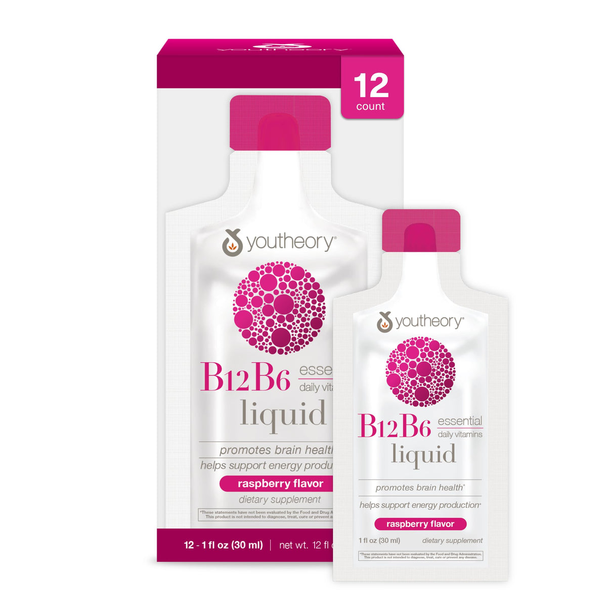Youtheory B12 B6 dosis individual de energía con sabor frambuesa
