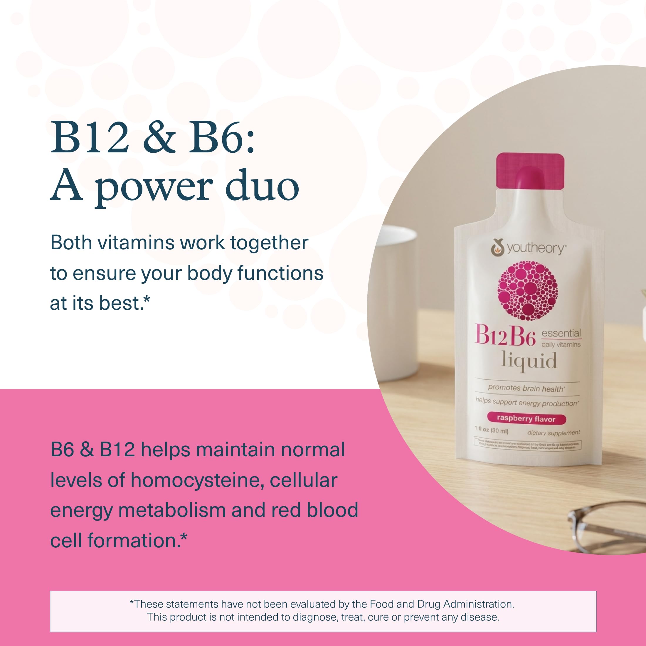 Youtheory B12 B6 envase de una porción con frambuesa