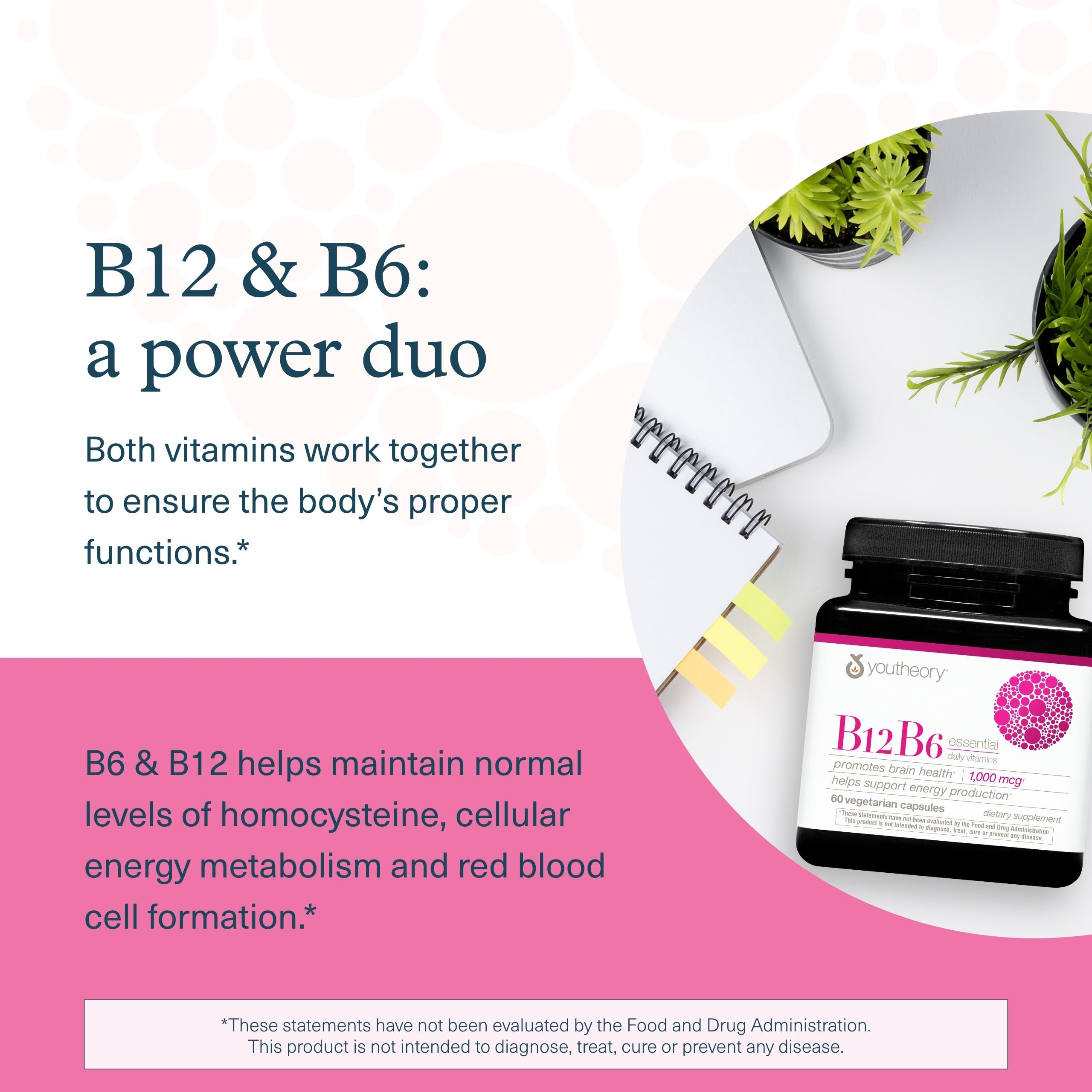 Ingredientes clave de Youtheory B12B6 apoyando metabolismo y nervios