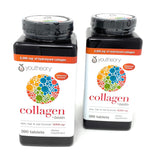 Primer plano de la botella Youtheory colágeno avanzado para cabello y uñas fortalecidas.
