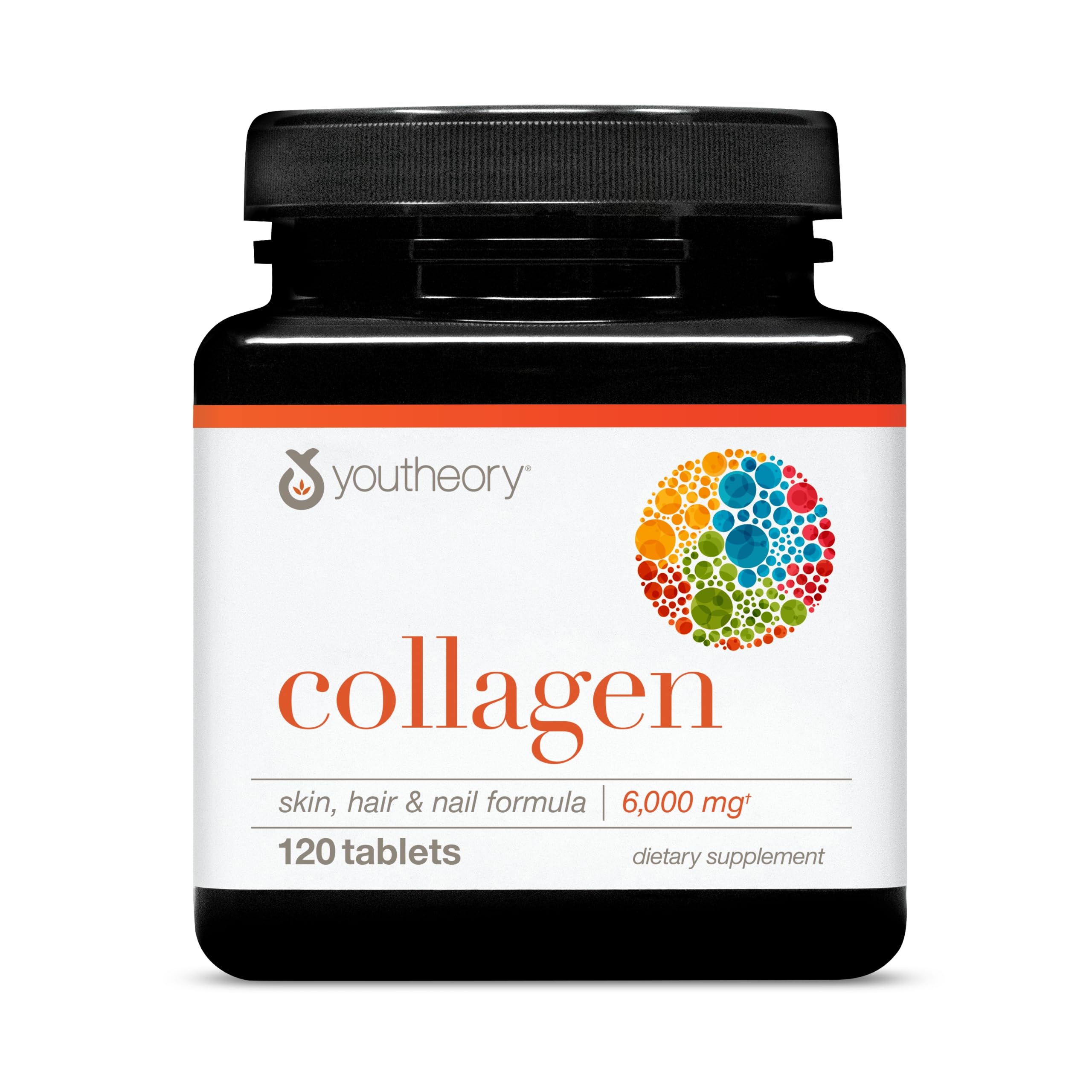 Youtheory Collagen 6000mg en botella para cabello y uñas saludables