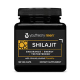 Youtheory Shilajit para hombres, botella de cápsulas y energía diaria.