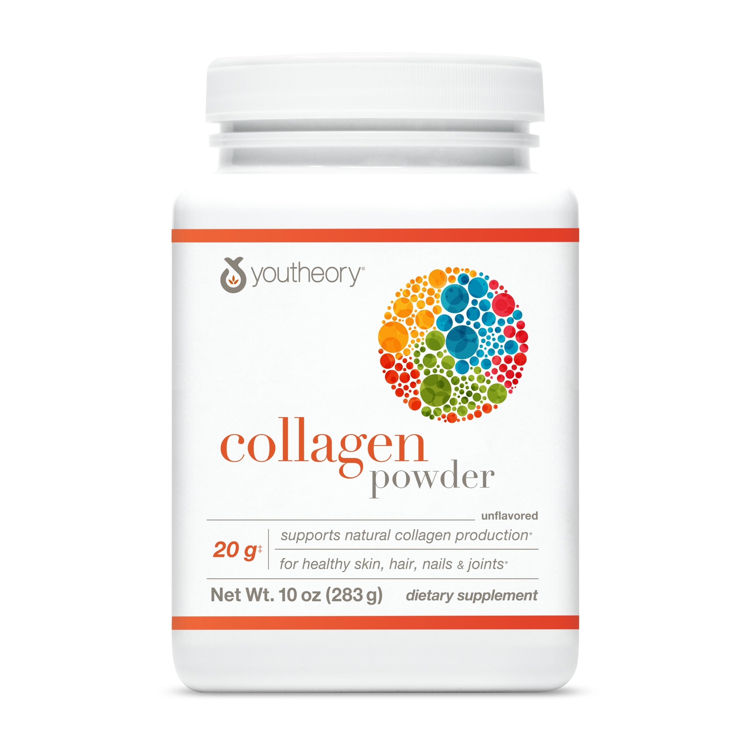 Youtheory polvos de colágeno hidrolizado sin sabor en vaso para ritual diario