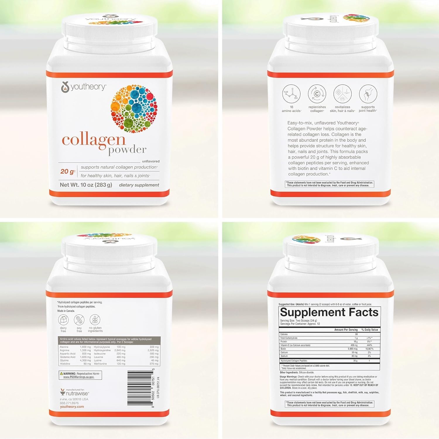 Youtheory suplemento sin sabor para incorporar en bebidas