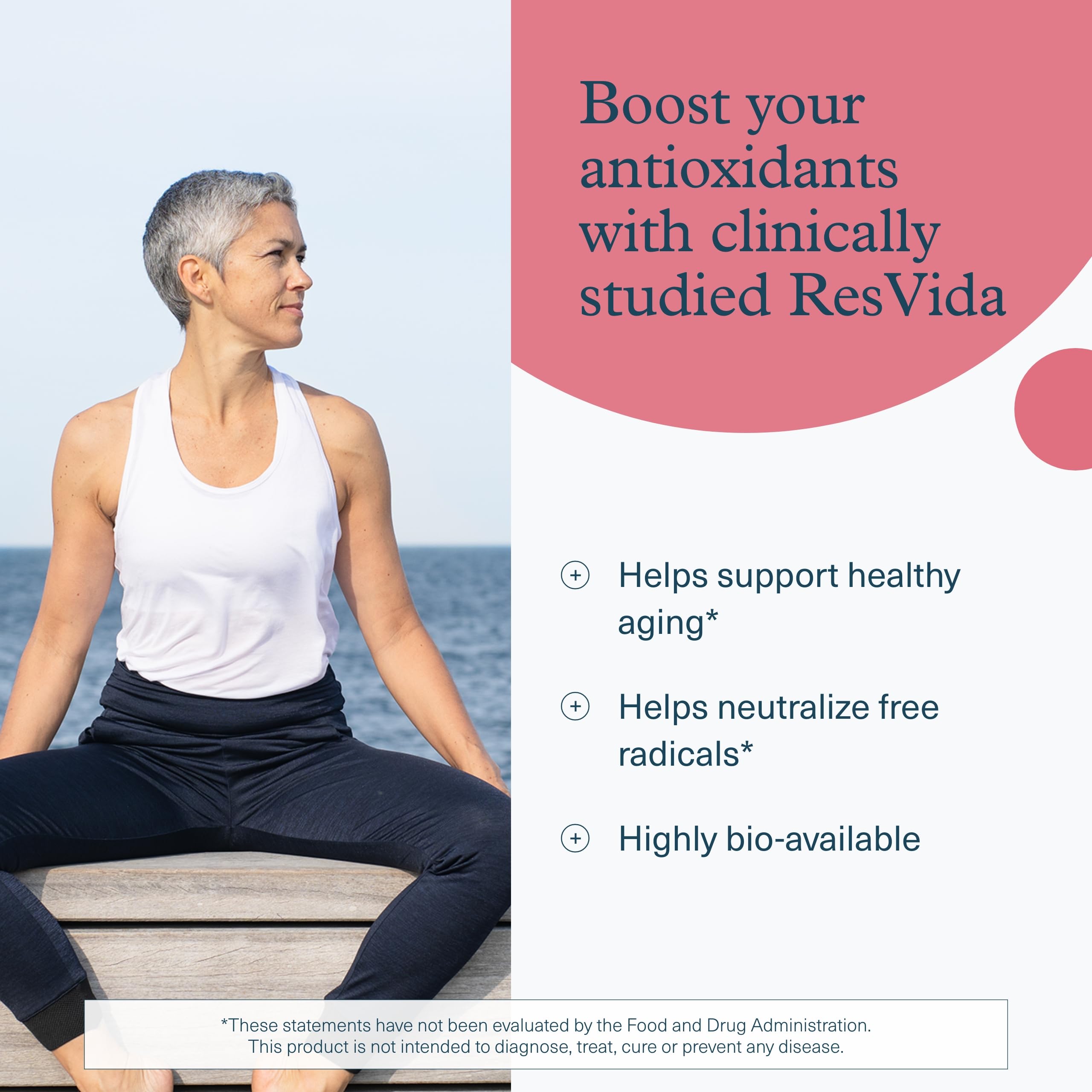 Youtheory Resveratrol Advanced etiqueta ResVida; información clara sobre la fórmula.