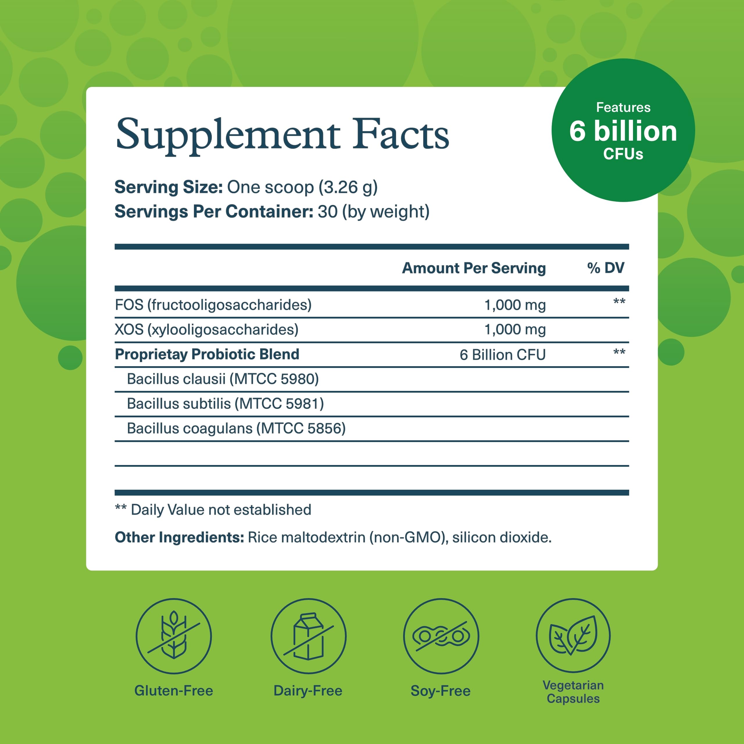 La etiqueta frontal de Youtheory Spore Probiotic Powder facilita su uso diario