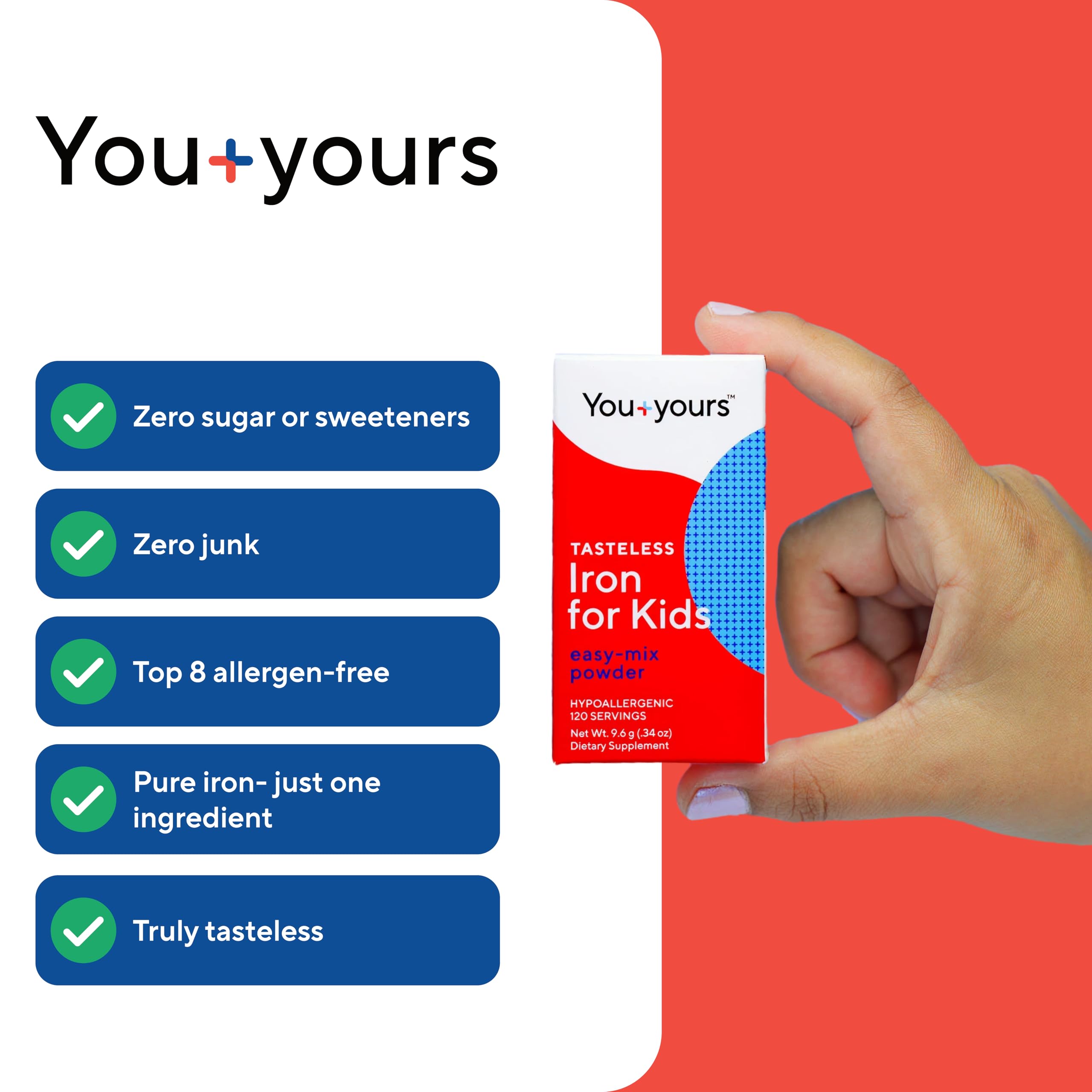 You+yours Hierro sin sabor, apto para dietas veganas y sin gluten.