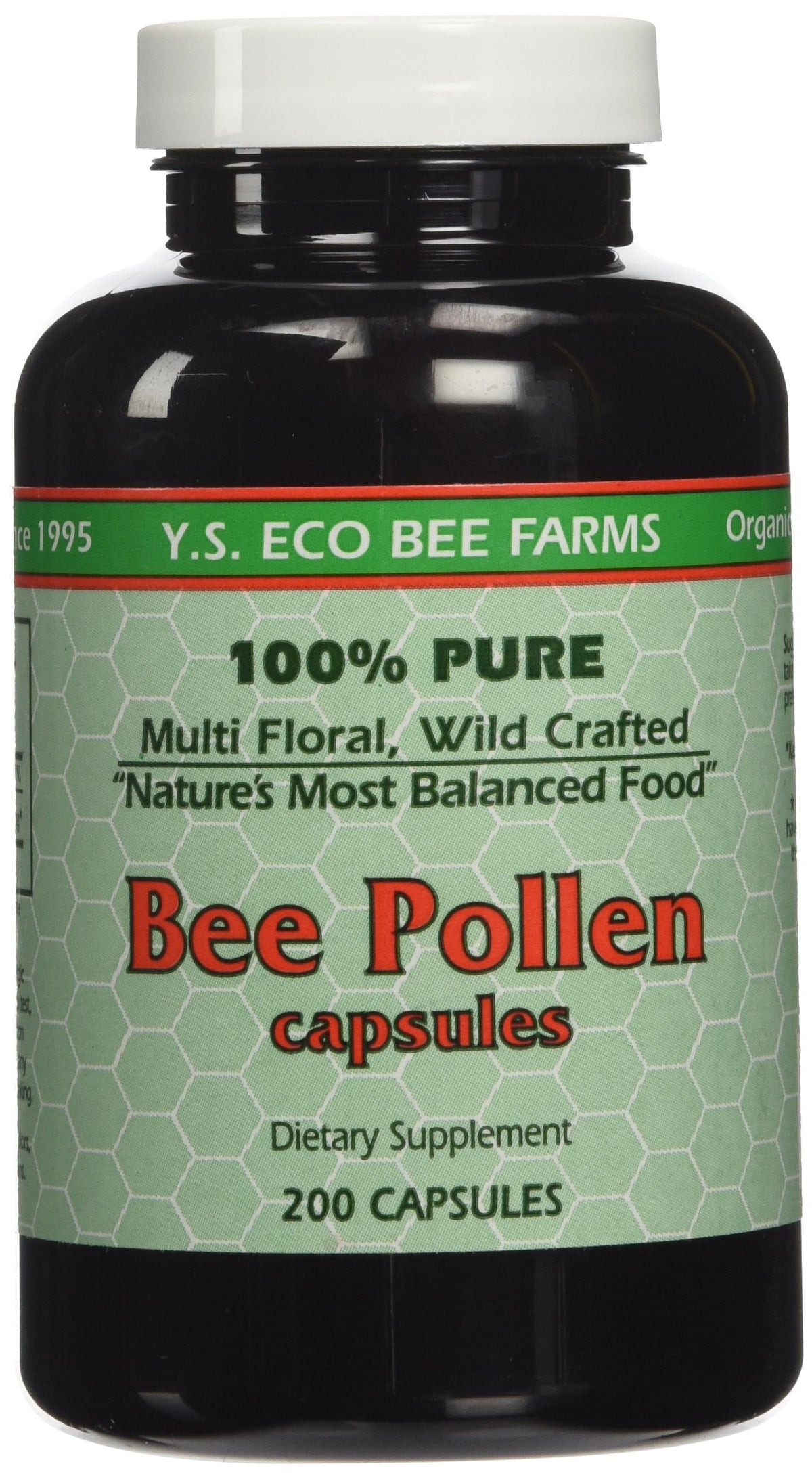 YS ECO Bee Farms Polen 1000 mg en cápsulas para energía diaria.
