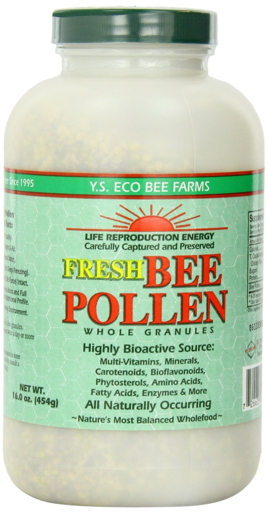 YS Eco Bee Farms Polen de abeja granulado, fuente natural de nutrientes para tus comidas.