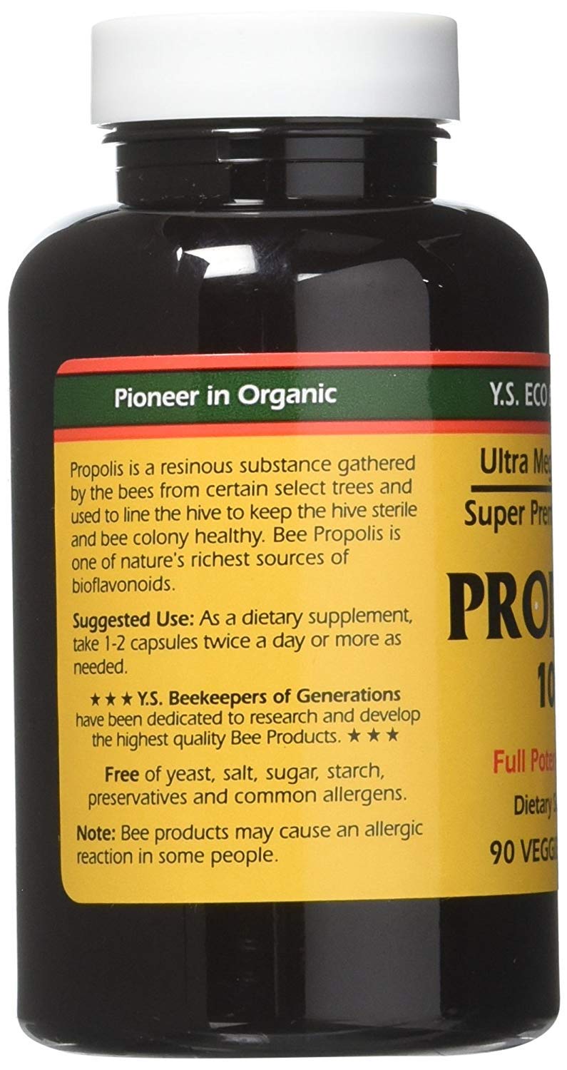 YS Eco Bee Farms Propolis 1000, etiqueta clara para entender dosis y uso
