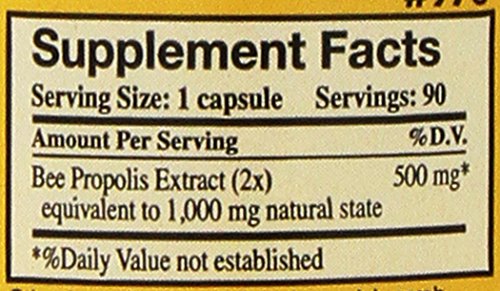 YS Eco Bee Farms Propolis crudo 1000 mg, etiqueta en caja, suplemento diario recomendado.