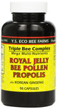 YS Organic Farms jalea real y polen de abejas; frasco visto de frente