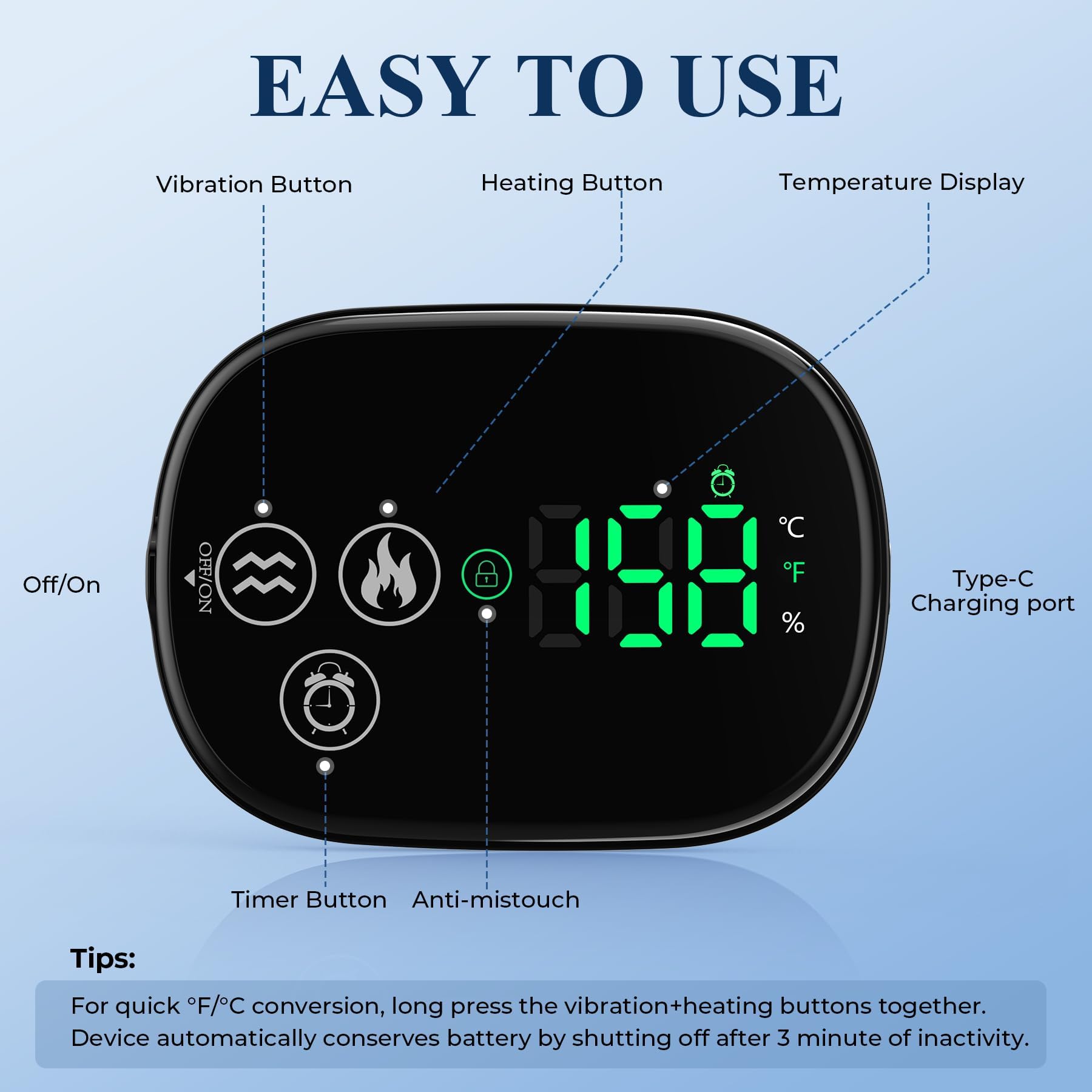 Control táctil intuitivo de YUANBO para calor y masaje