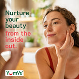 Gominolas Yum-V'S Biotina frambuesa, primer plano de textura y empaque