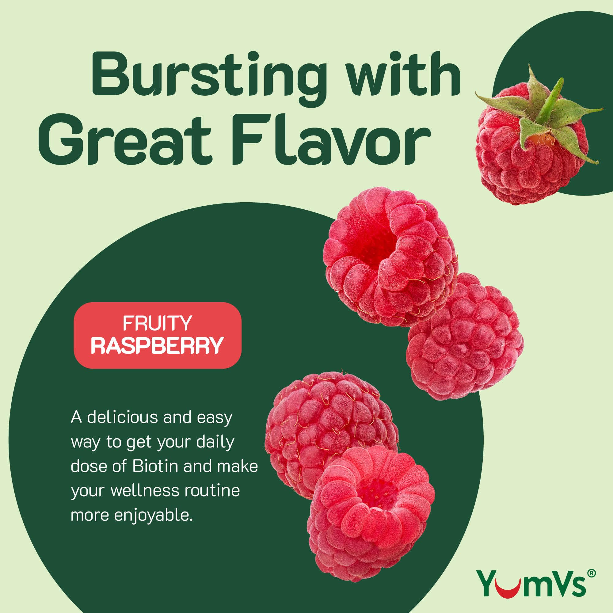Etiqueta Yum-V'S Biotina, detalle de ingrediente para ingesta diaria conveniente