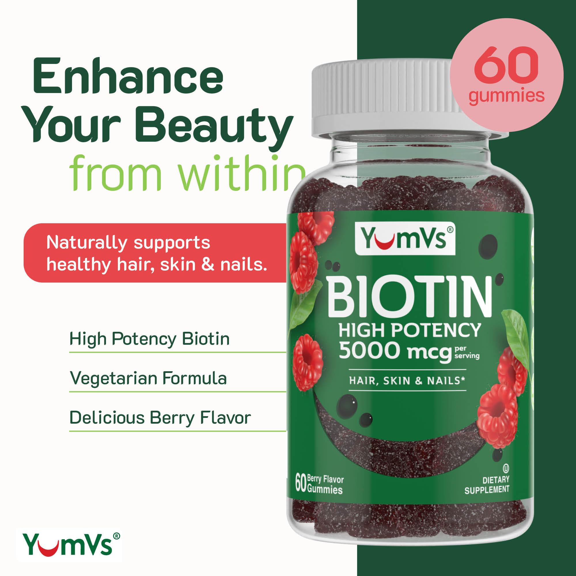 Gominolas de Biotina Yum-V'S frambuesa, primer plano de textura suave