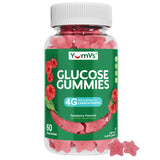 Gomitas de glucosa YUM-V'S en botella frontal, energía rápida para actividades diarias.