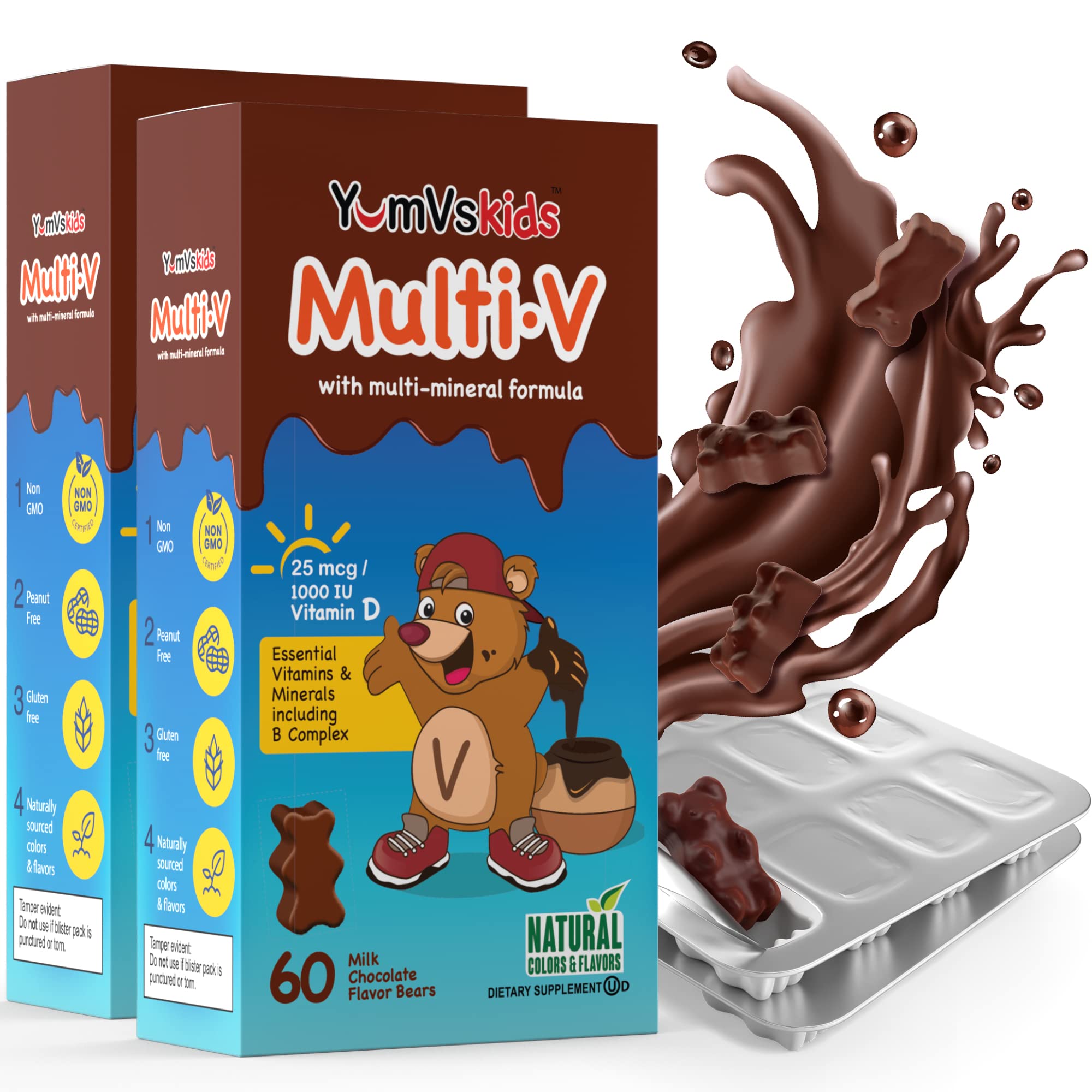 YUM-V'S ositos chocolate para niños, vista frontal, snack nutritivo diario