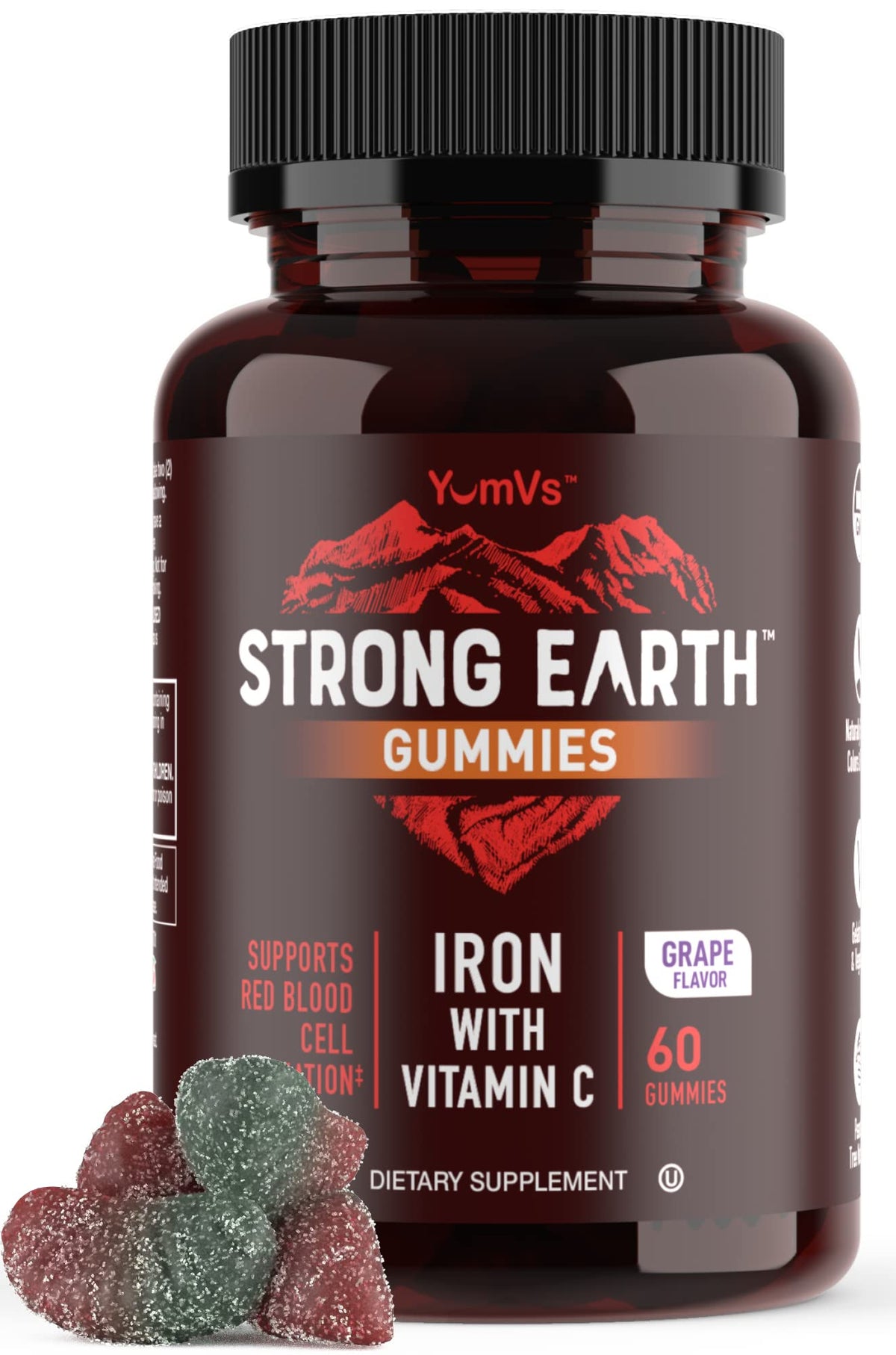YUM-V'S Strong Earth Iron en botella, sabor agradable y toma fácil para el día.