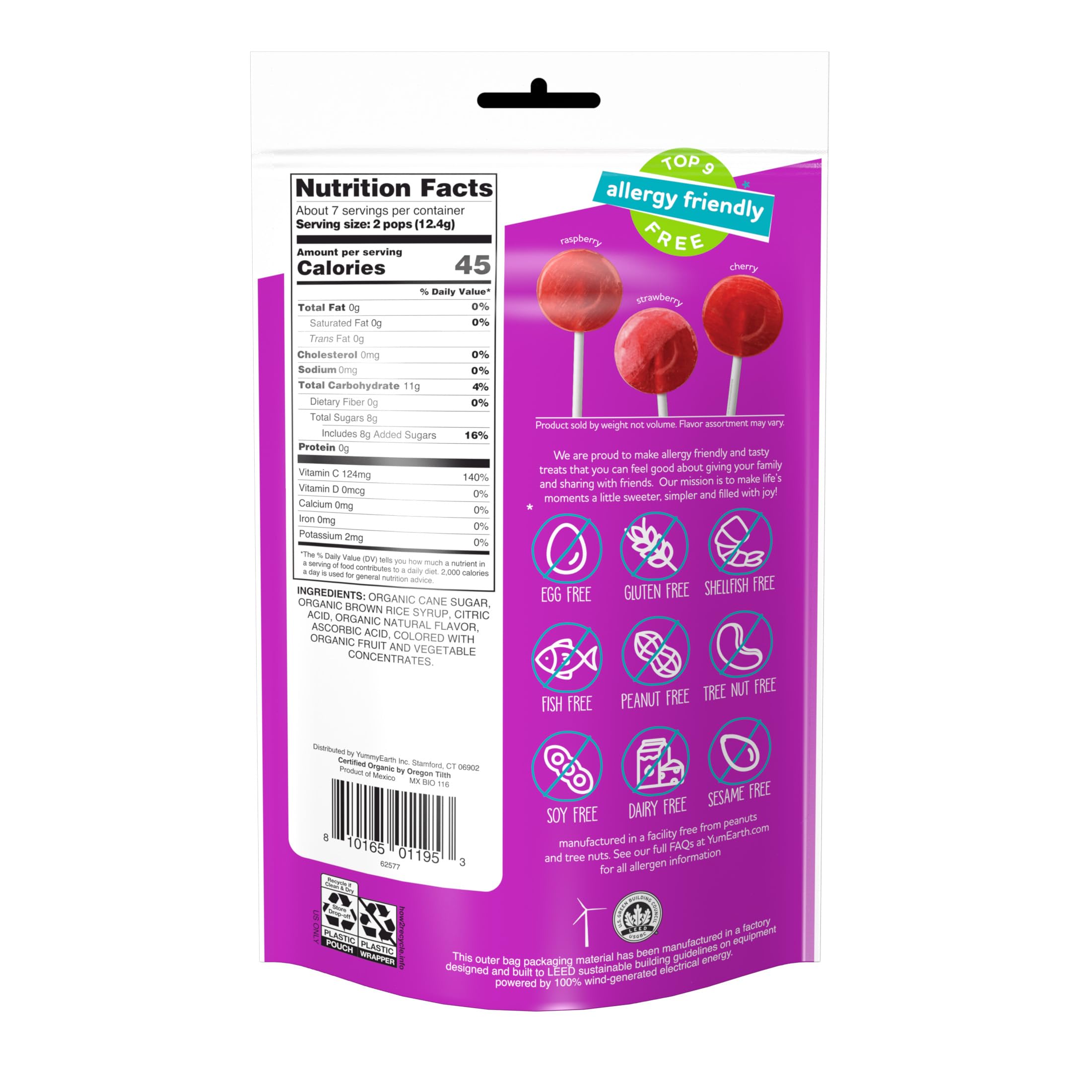 YumEarth Vitamin-C Pops: detalle del producto, paletas orgánicas aptas para veganos