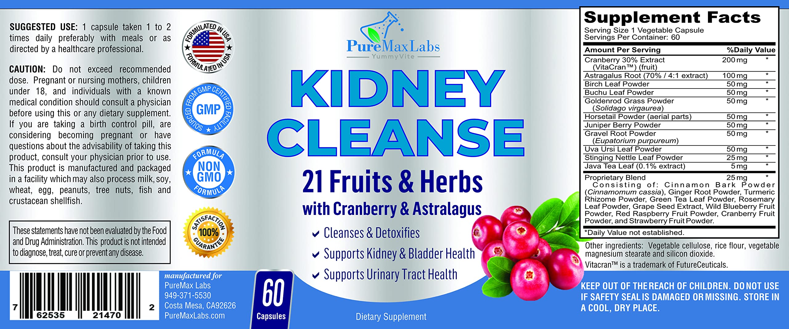 Frasco de YUMMYVITE mostrando cápsulas para detox renal.