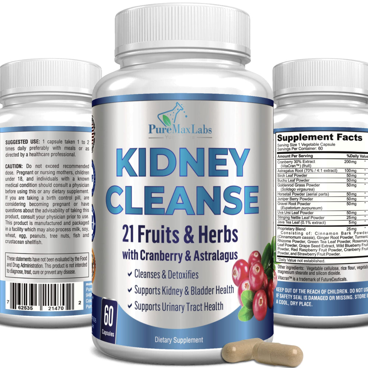Cápsulas de YUMMYVITE para limpieza renal con extracto de arándano.