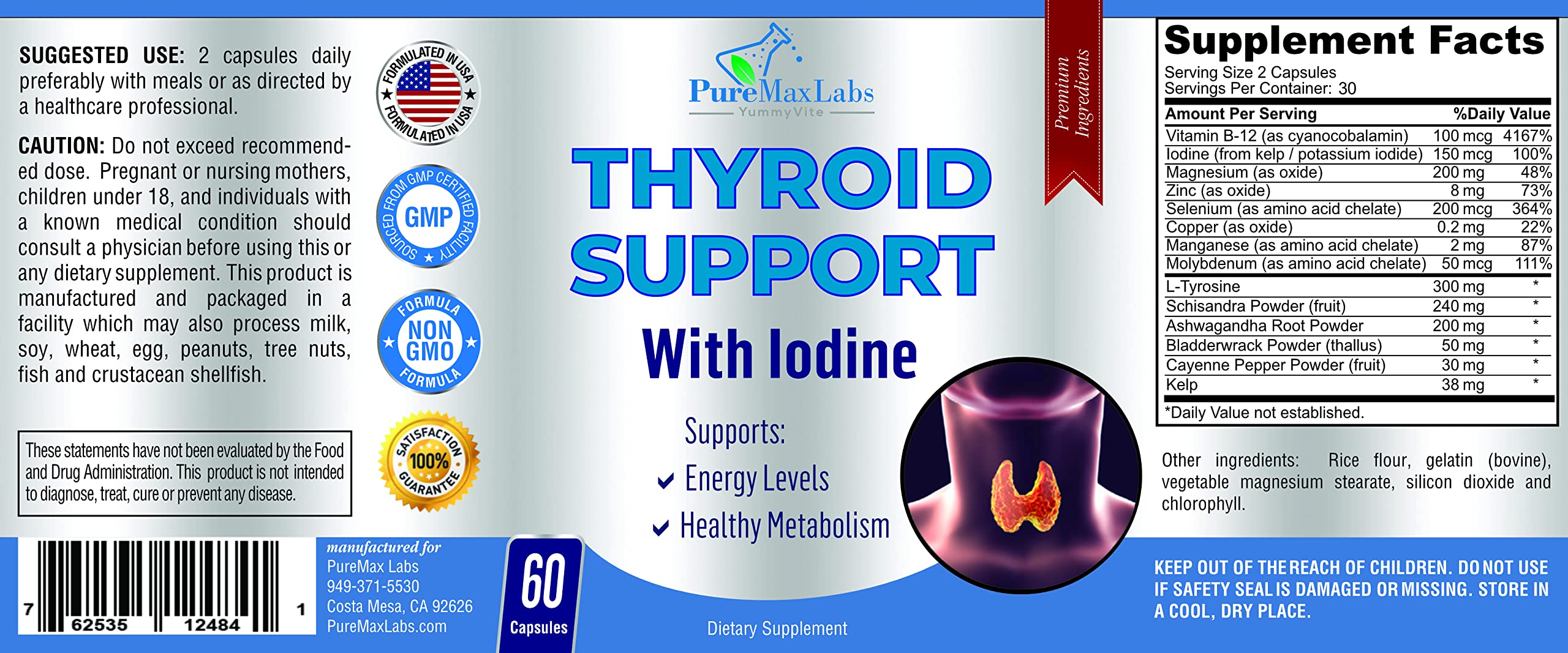 YUMMYVITE Thyroid Support frasco abierto: acceso rápido a cápsulas diarias.
