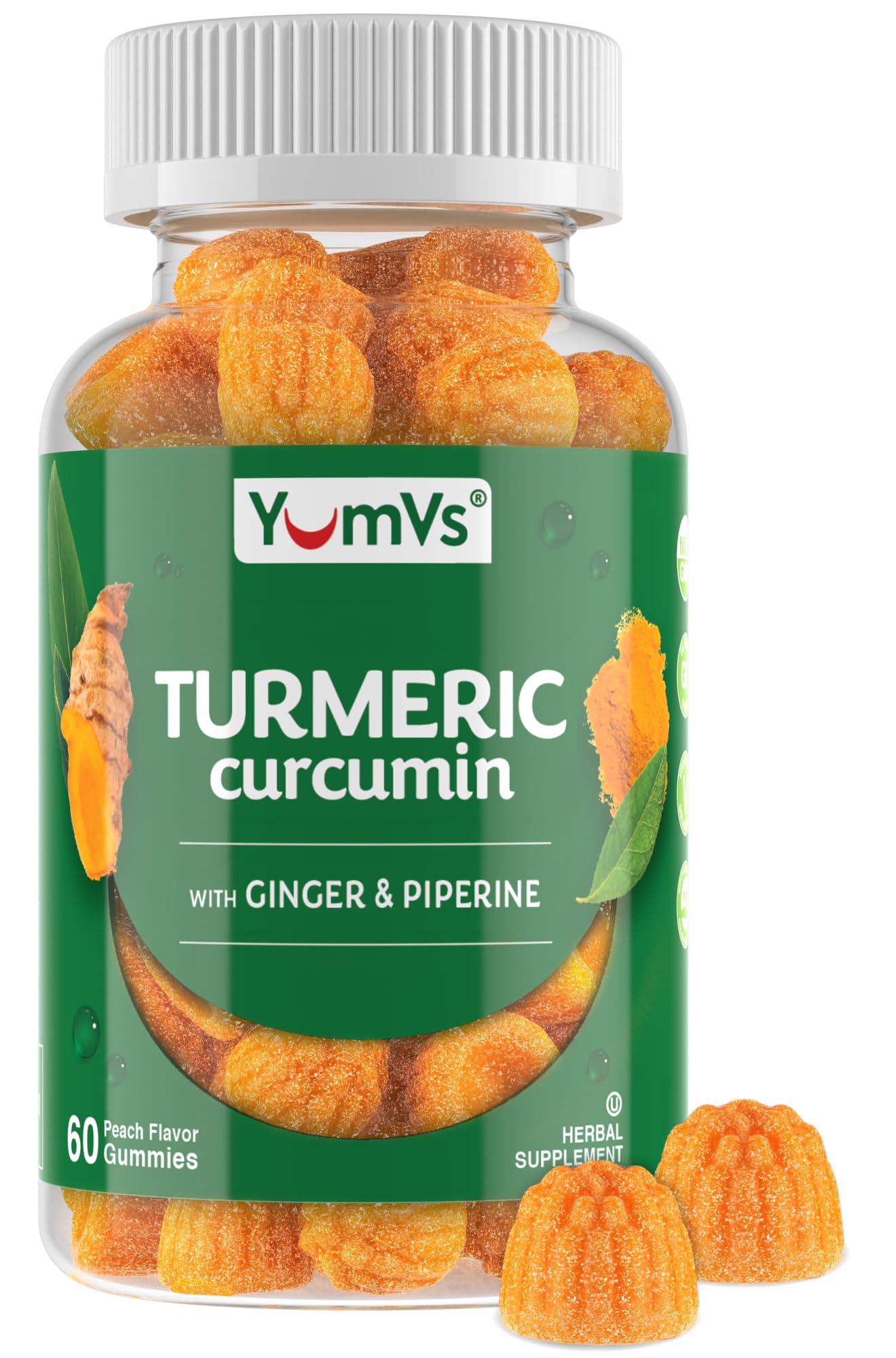 Gomitas YumV's Curcumin Turmeric sabor durazno en empaque, lista para tu día.