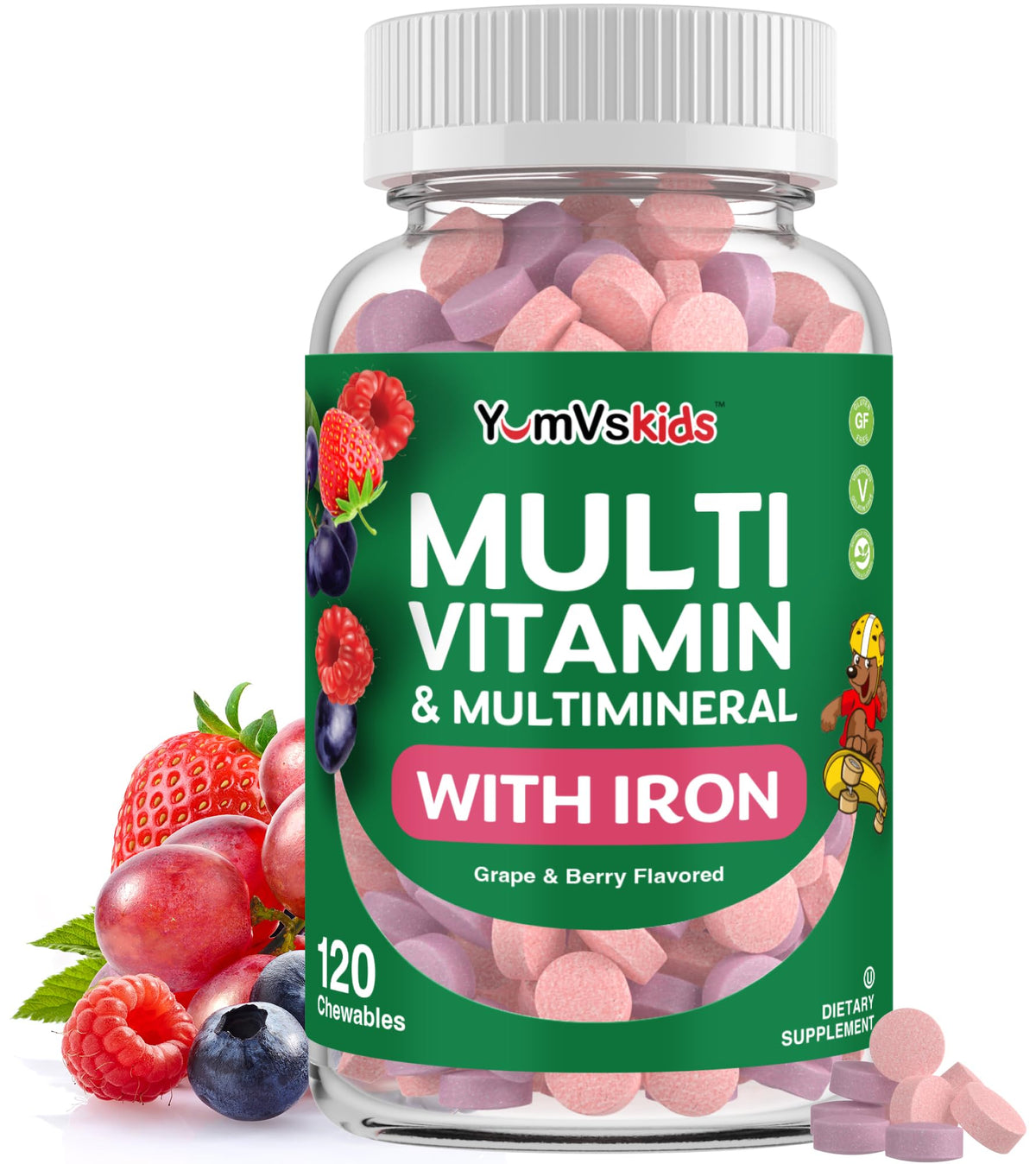 YUM-V'S YumVs Kids Multivitamin en botella para uso diario de nutrición infantil.