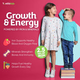 YUM-V'S YumVs Kids Multivitamin nutrientes clave para crecimiento y energía diaria.
