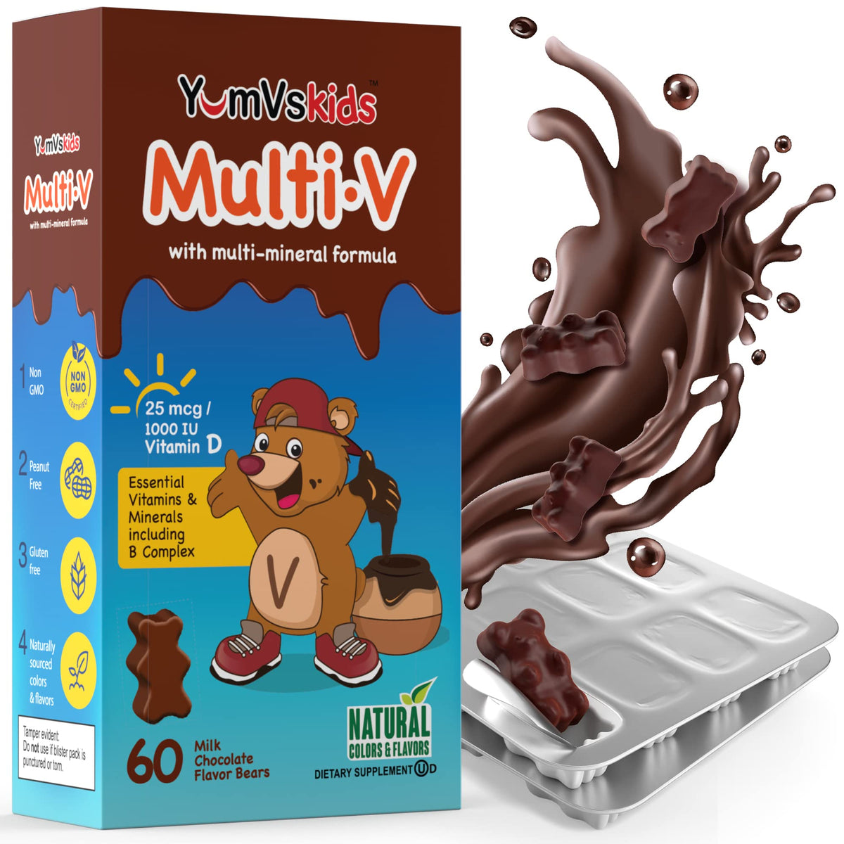YUM-V'S ositos de chocolate: snack sabroso que apoya inmunidad y desarrollo.