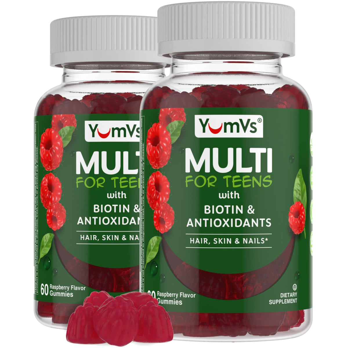 Gominolas YUM-V'S Teen Multivitamin Frambuesa, apoyo diario de nutrientes