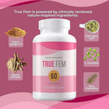 Yuonry True fem cápsulas en botella, ingredientes vegetales sin químicos.