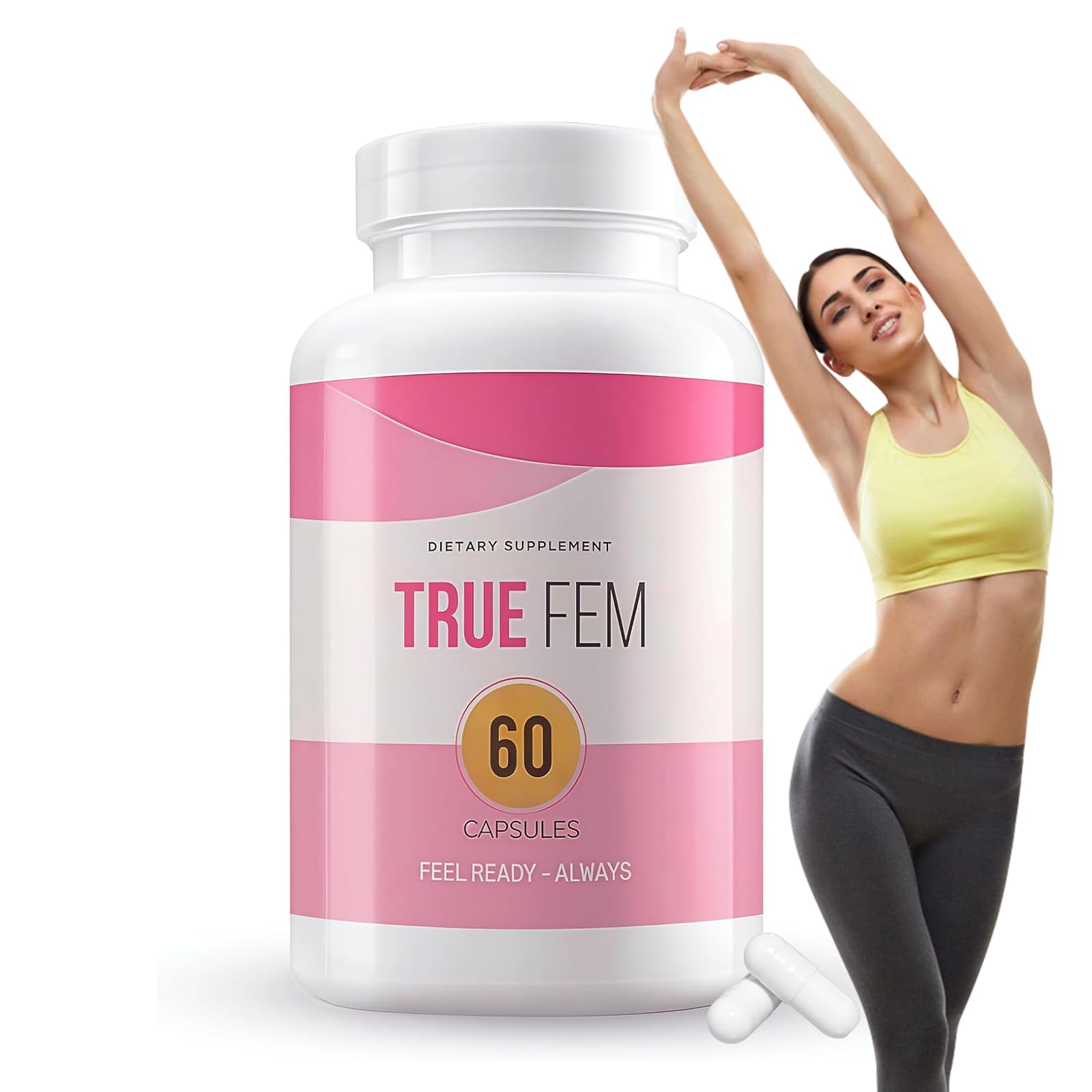Yuonry True fem empaque frontal, cápsulas vegetales listas para uso diario.