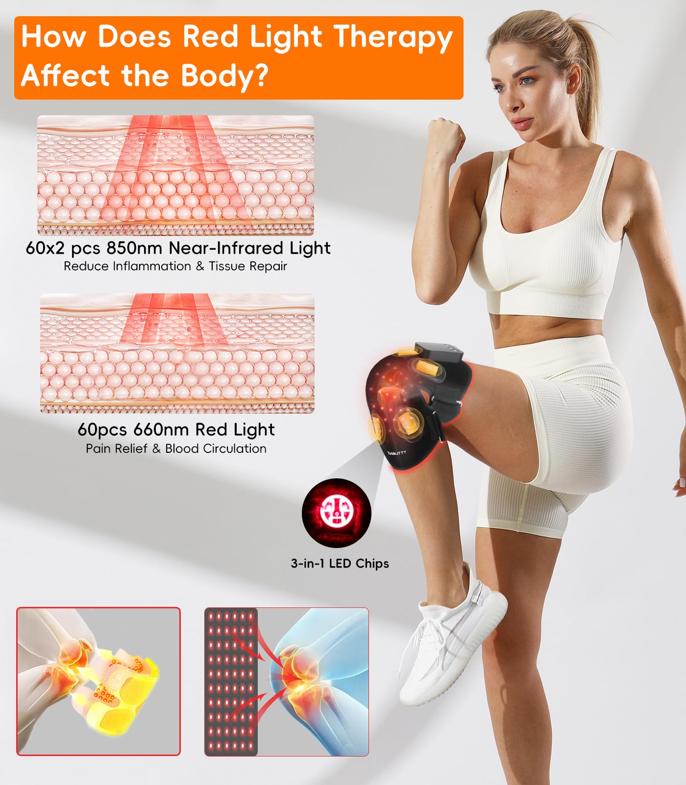YUQBLITTY calor infrarrojo 850nm aplicado a la rodilla para confort
