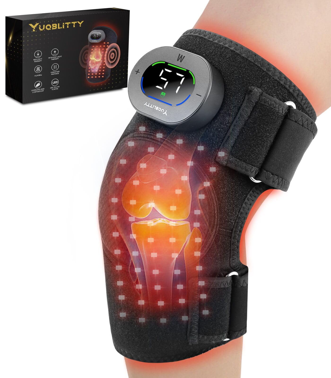 La correa de rodilla YUQBLITTY con luz roja para alivio puntual.