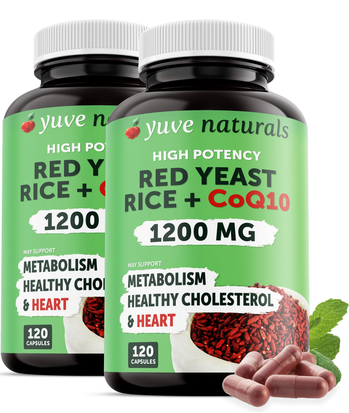 Yuve arroz de levadura roja 1200 mg con cápsulas, soporte diario para bienestar