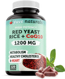 Yuve Arroz de levadura roja 1200 mg con CoQ10 en botella para uso diario.