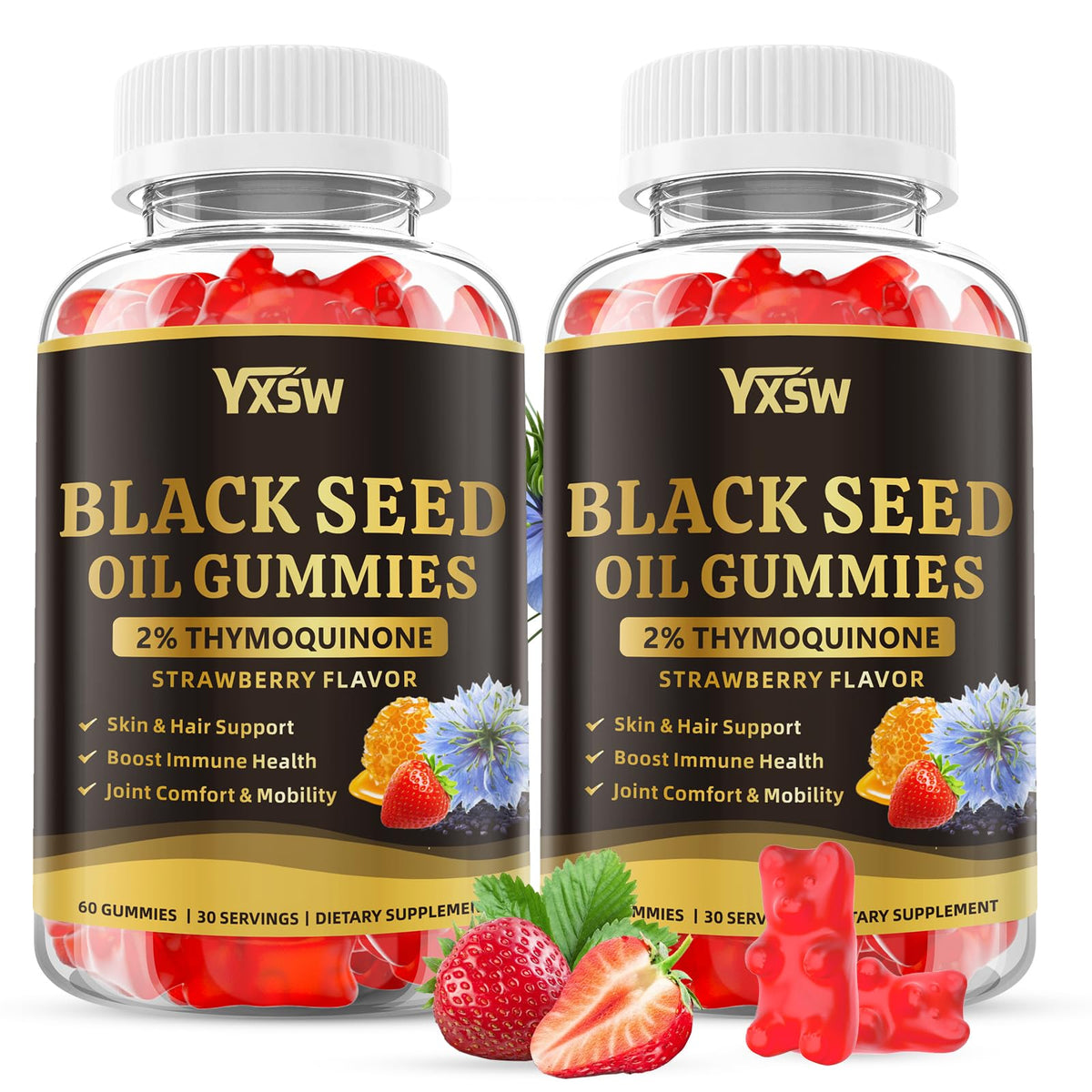 Gomitas YXSW con aceite de semilla negra y sabor fresa para apoyo diario